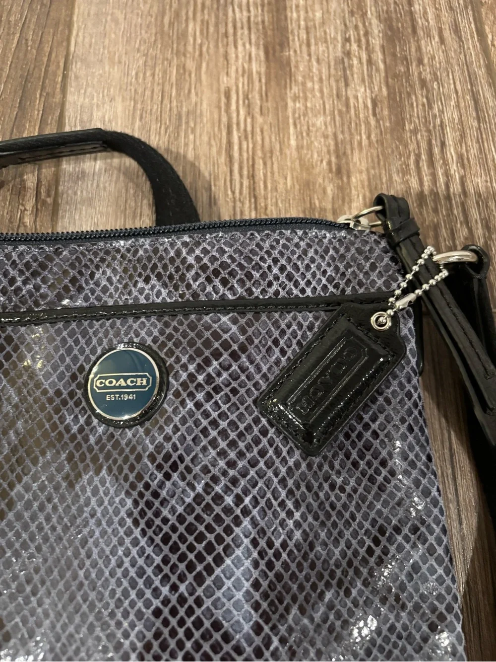 Coach grey and black snakeskin print crossbody bag